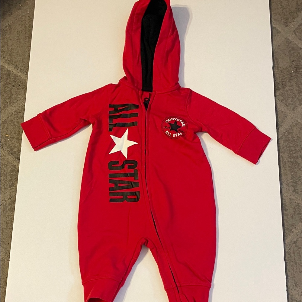 Converse Infant Boy Size 3 mos Red All Star Footie Full zipper long sleeve